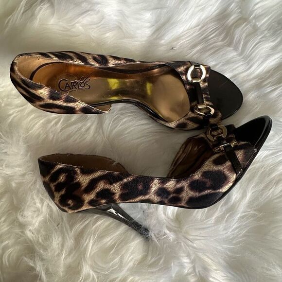 Carlos by Carlos Santana  black cheetah style peep toe heel, black/gold front de - Picture 7 of 10